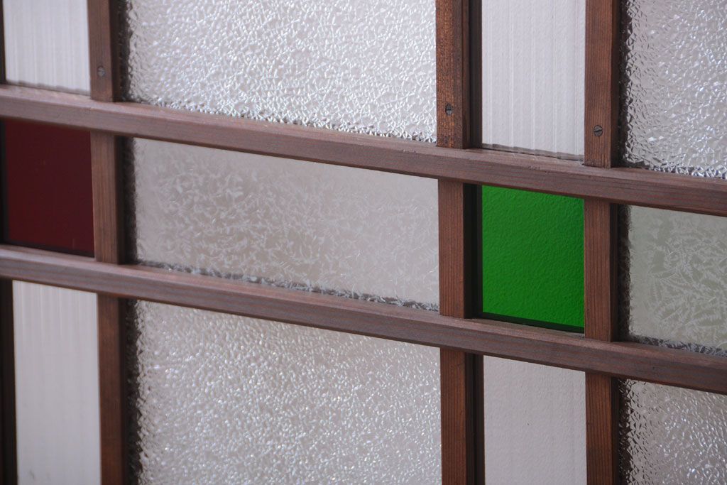 和製アンティーク　当時物色ガラス入り!引き戸2枚セット