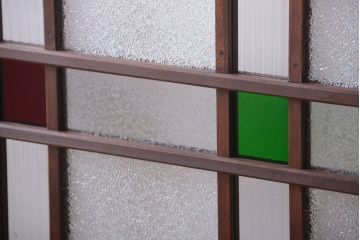 和製アンティーク　当時物色ガラス入り!引き戸2枚セット