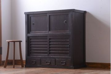 アンティーク家具　古民具・骨董　横桟引き戸の時代戸棚(水屋箪笥)