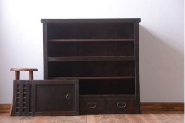 アンティーク家具　古民具・骨董　横桟引き戸の時代戸棚(水屋箪笥)