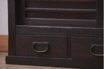 アンティーク家具　古民具・骨董　横桟引き戸の時代戸棚(水屋箪笥)