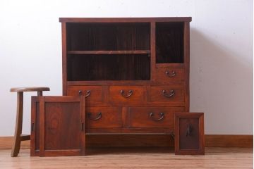 アンティーク家具　アンティーク　前面欅材の鉄脚キャビネット(収納棚)