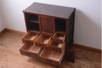 アンティーク家具　アンティーク　前面欅材の鉄脚キャビネット(収納棚)