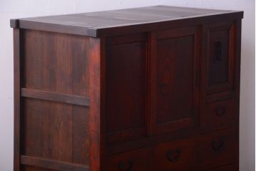 アンティーク家具　アンティーク　前面欅材の鉄脚キャビネット(収納棚)