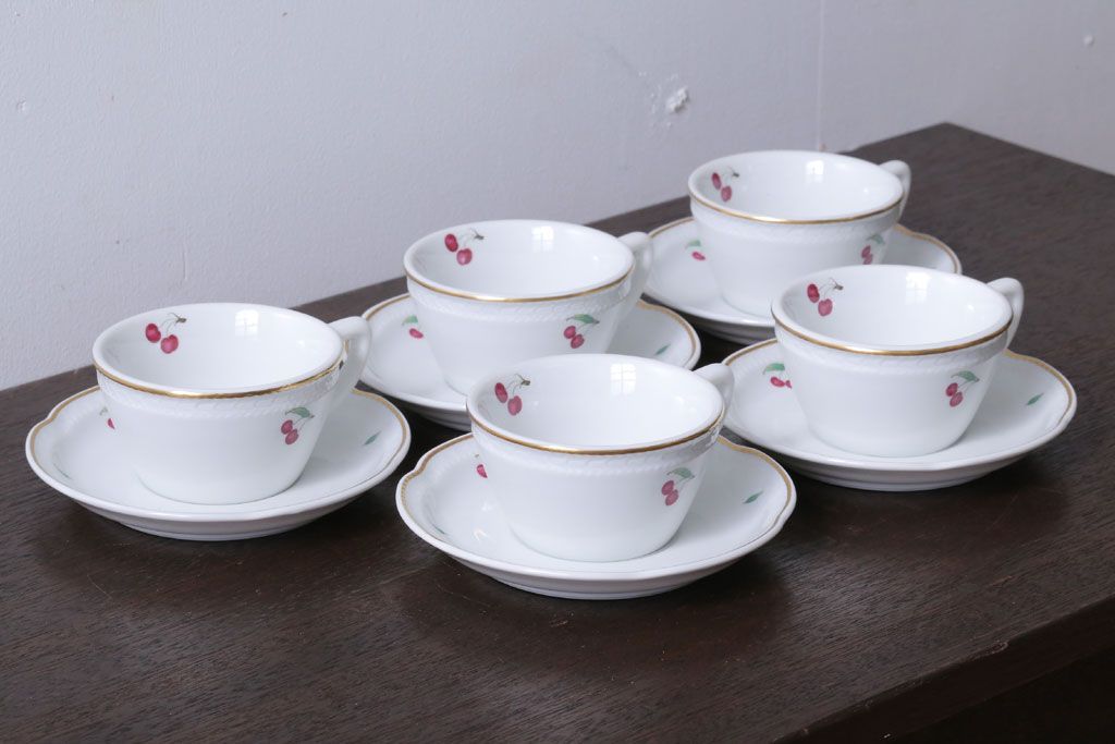 イタリアRichard Ginori(リチャードジノリ)　ボンジョルノチェリー　カップ&ソーサー5客セット(洋食器)