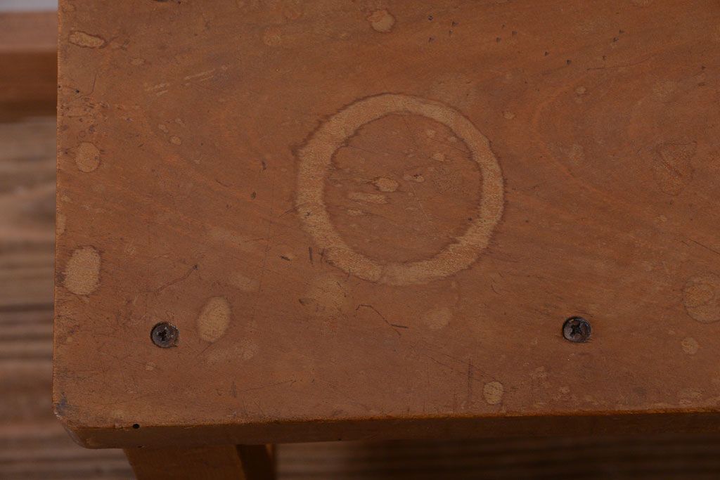 レトロ家具　昭和レトロ　古い学校の木製角スツール2脚セット(2)