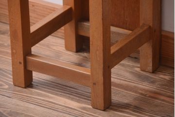 レトロ家具　昭和レトロ　古い学校の木製角スツール2脚セット(2)
