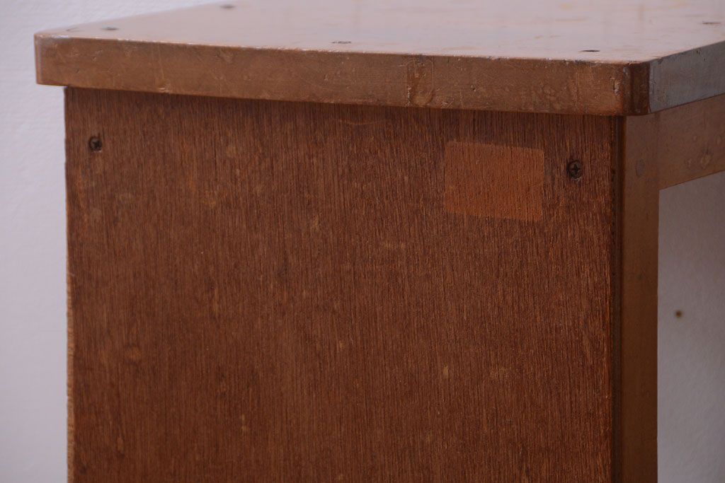 レトロ家具　昭和レトロ　古い学校の木製角スツール2脚セット(2)