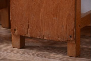 レトロ家具　昭和レトロ　古い学校の木製角スツール2脚セット(2)