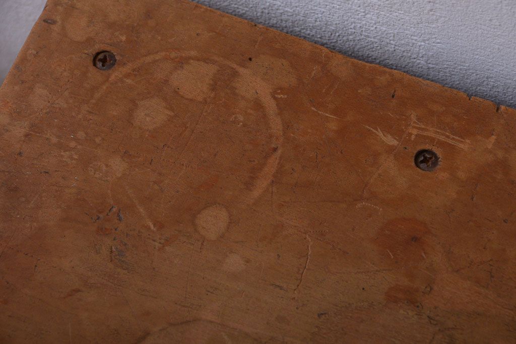 レトロ家具　昭和レトロ　古い学校の木製角スツール2脚セット(3)