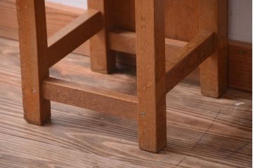 レトロ家具　昭和レトロ　古い学校の木製角スツール2脚セット(3)