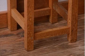 レトロ家具　昭和レトロ　古い学校の木製角スツール(1)