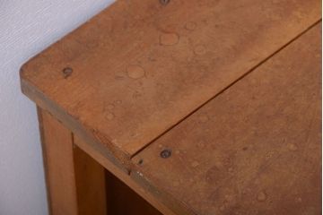 レトロ家具　昭和レトロ　古い学校の木製角スツール(2)