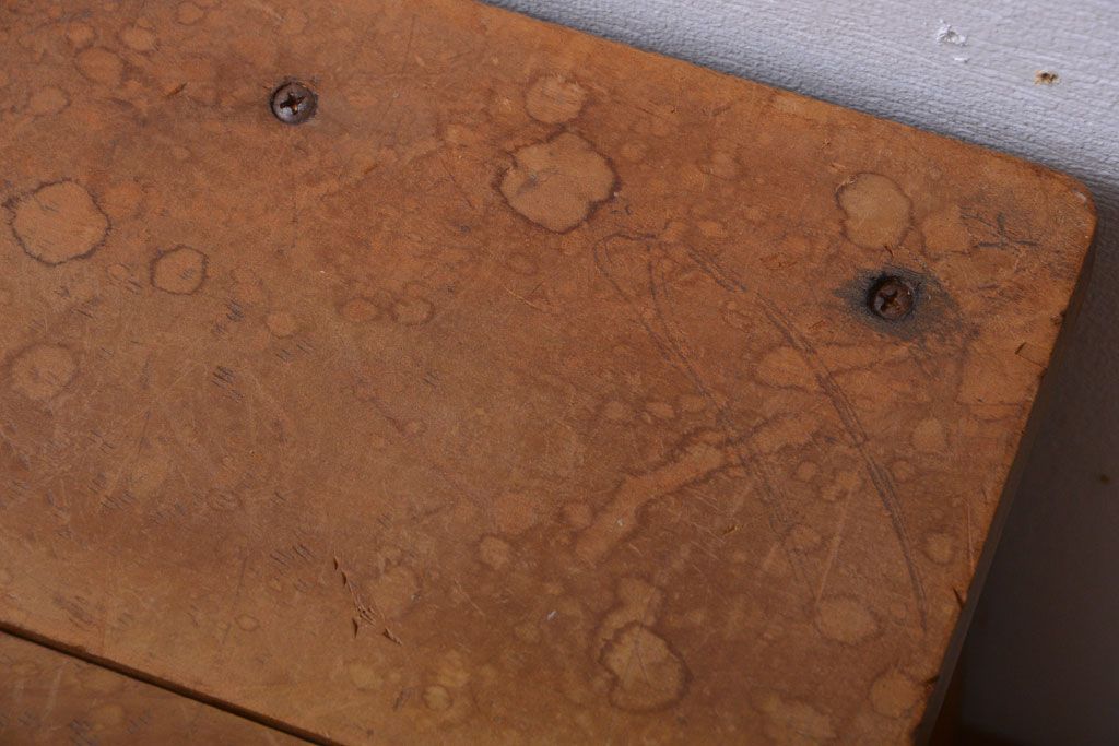 レトロ家具　昭和レトロ　古い学校の木製角スツール(2)