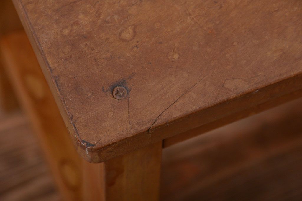 レトロ家具　昭和レトロ　古い学校の木製角スツール(2)