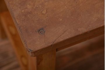 レトロ家具　昭和レトロ　古い学校の木製角スツール(2)