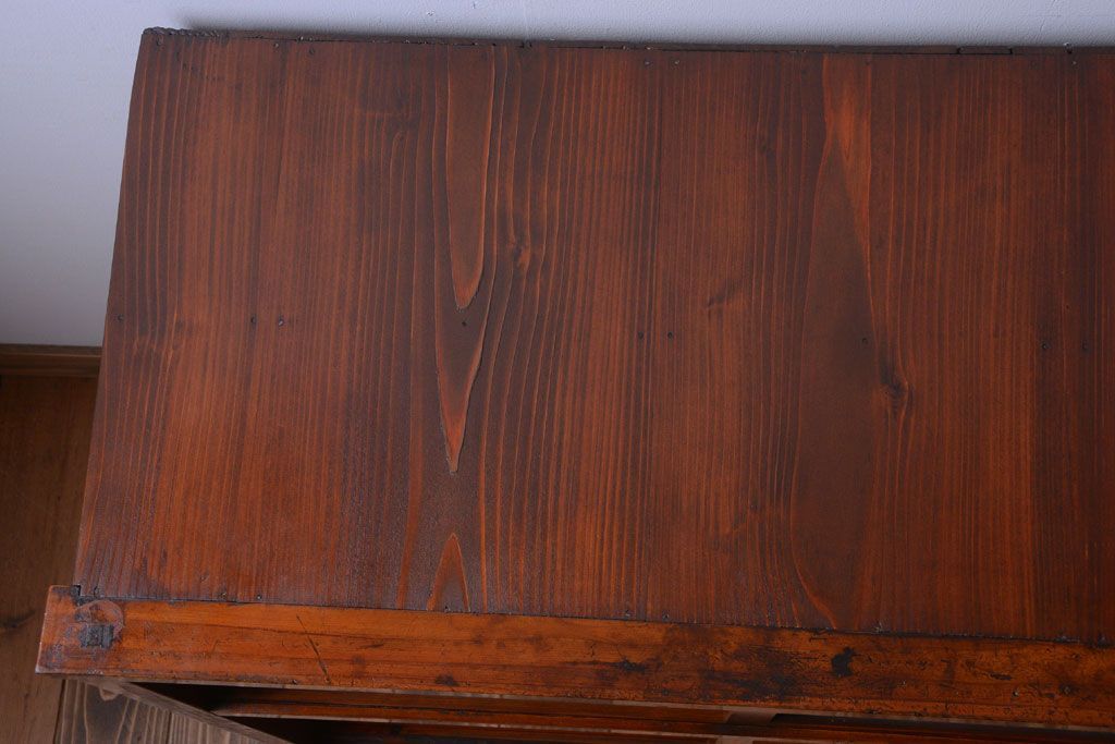 レトロ家具　昭和レトロ　結霜ガラス入りアンティーク収納棚