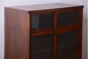 レトロ家具　昭和レトロ　結霜ガラス入りアンティーク収納棚