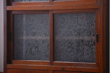 レトロ家具　昭和レトロ　結霜ガラス入りアンティーク収納棚