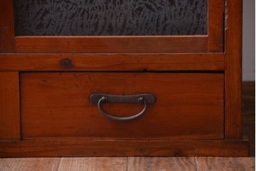 レトロ家具　昭和レトロ　結霜ガラス入りアンティーク収納棚