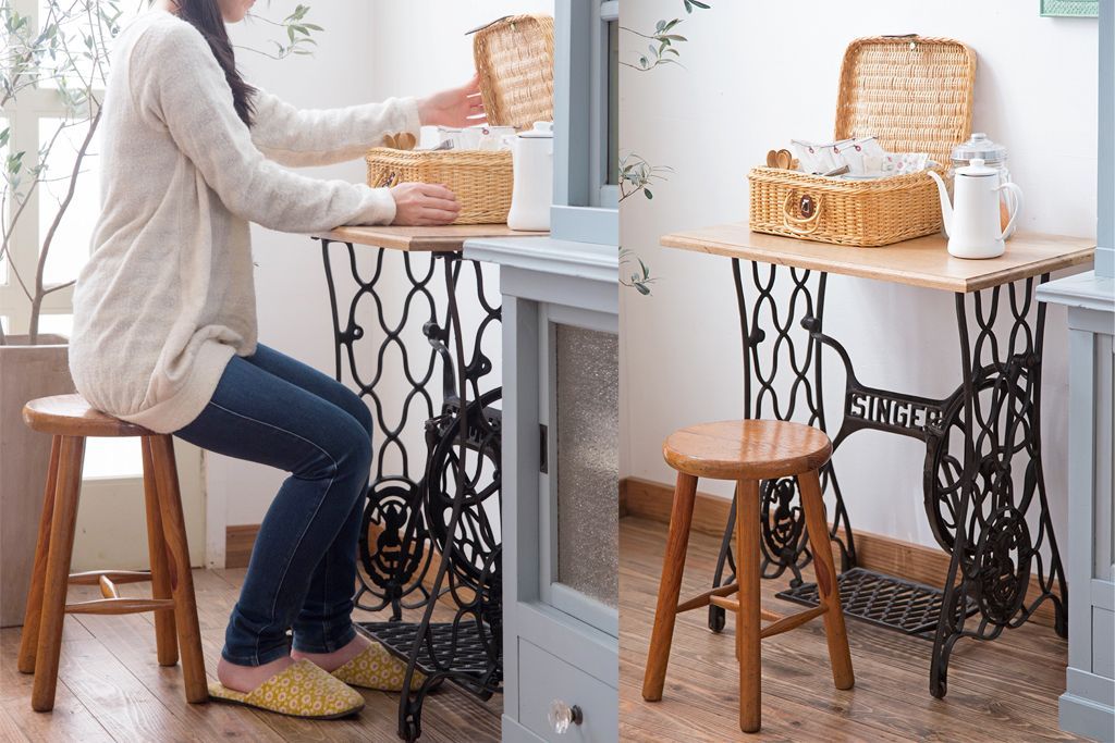 ヴィンテージ家具　ビンテージ　パイン材の小さな丸スツール(1)