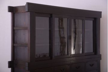 アンティーク家具　六尺　古民具・骨董　4枚引き戸の高級重ね収納棚(水屋箪笥)