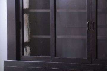 アンティーク家具　六尺　古民具・骨董　4枚引き戸の高級重ね収納棚(水屋箪笥)