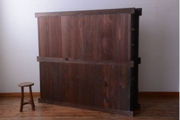 アンティーク家具　六尺　古民具・骨董　4枚引き戸の高級重ね収納棚(水屋箪笥)