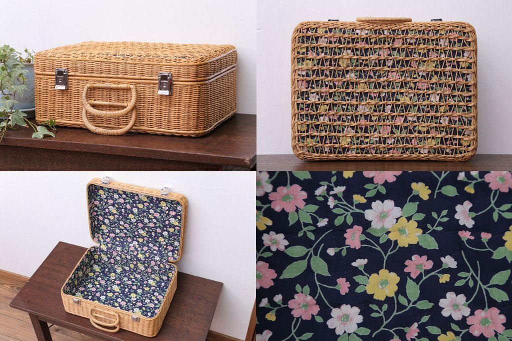 アンティーク雑貨　アンティーク　レトロな花柄がかわいいバスケット