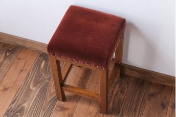 レトロ家具　和製アンティーク　古い木のレトロなクッション座面角スツール