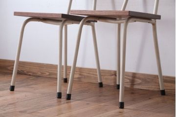 アンティーク家具　アンティーク　小振りなペイントアイアンレッグチェア2脚セット