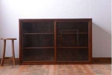 アンティーク家具　和製アンティーク　前面欅材!大きなガラス引き戸の収納棚