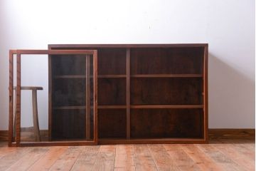 アンティーク家具　和製アンティーク　前面欅材!大きなガラス引き戸の収納棚