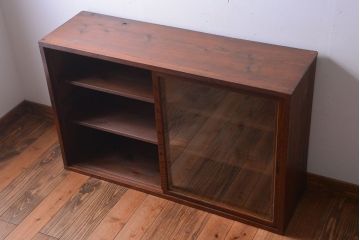 アンティーク家具　和製アンティーク　前面欅材!大きなガラス引き戸の収納棚