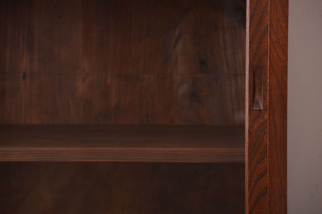 アンティーク家具　和製アンティーク　前面欅材!大きなガラス引き戸の収納棚