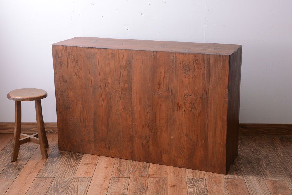 アンティーク家具　和製アンティーク　前面欅材!大きなガラス引き戸の収納棚