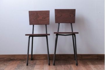 アンティーク家具　和製アンティーク　小振りなアイアンレッグチェア2脚セット(2)