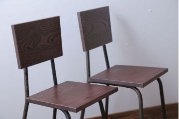 アンティーク家具　和製アンティーク　小振りなアイアンレッグチェア2脚セット(2)