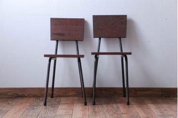 アンティーク家具　和製アンティーク　小振りなアイアンレッグチェア2脚セット(1)