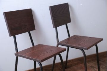 アンティーク家具　和製アンティーク　小振りなアイアンレッグチェア2脚セット(1)