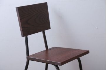 アンティーク家具　アンティーク　オーク材製!小振りなアイアンレッグチェア(3)