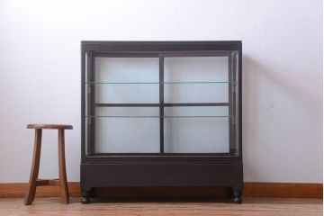 アンティーク家具　大正ロマン　古いナラ材の脚付きガラスケース