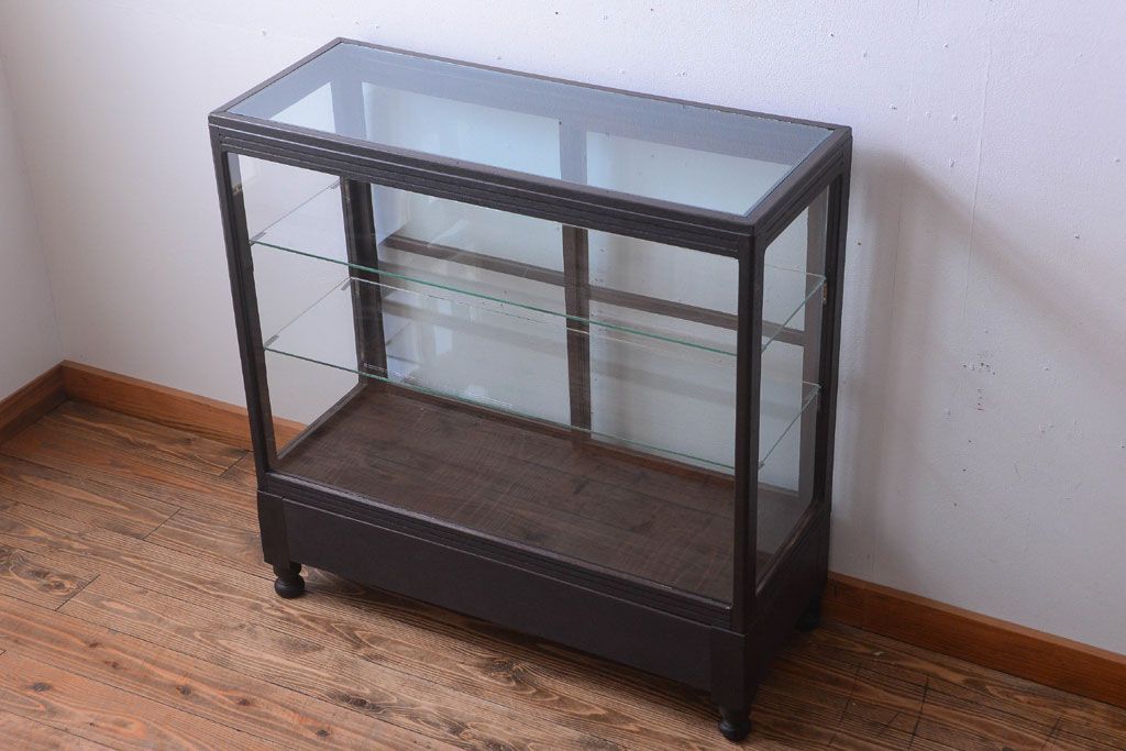 アンティーク家具　大正ロマン　古いナラ材の脚付きガラスケース