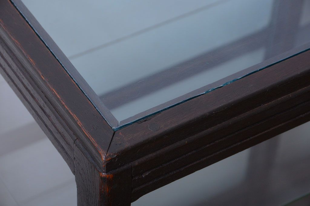 アンティーク家具　大正ロマン　古いナラ材の脚付きガラスケース