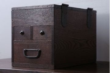 アンティーク雑貨　古民具・骨董　総栗材!アンティーク硯箱(小物入れ)
