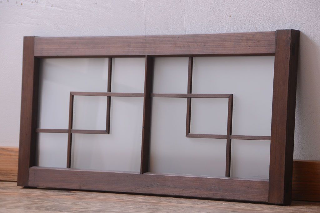 和製アンティーク　古い木製のモダンなすりガラス入り明り取り