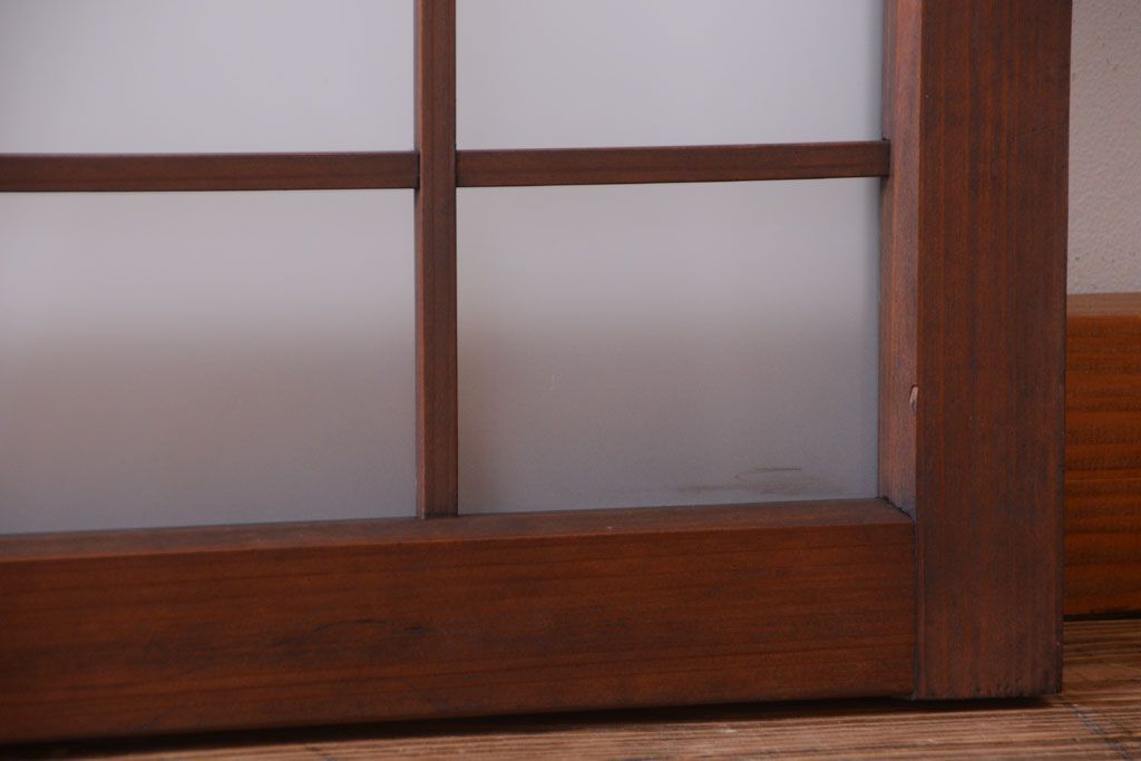 和製アンティーク　古い木製のモダンなすりガラス入り明り取り