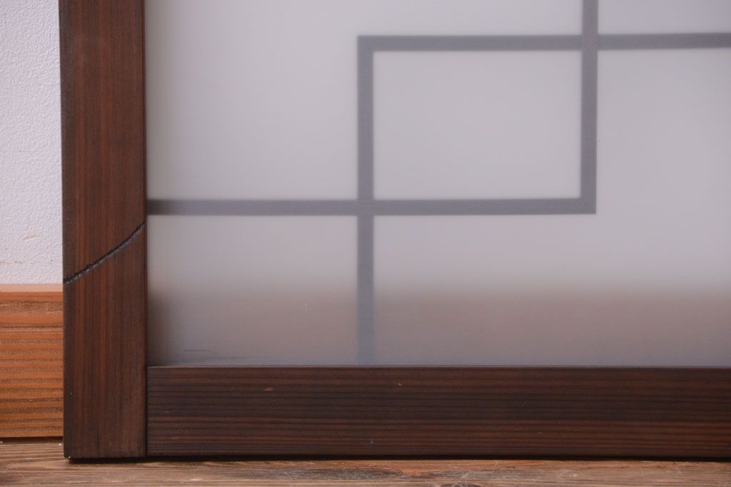 和製アンティーク　古い木製のモダンなすりガラス入り明り取り