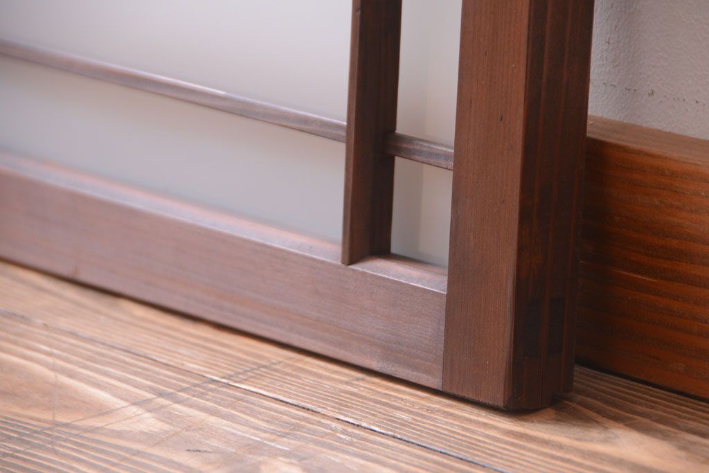 和製アンティーク　古い木製のモダンなすりガラス戸(引き戸・窓)