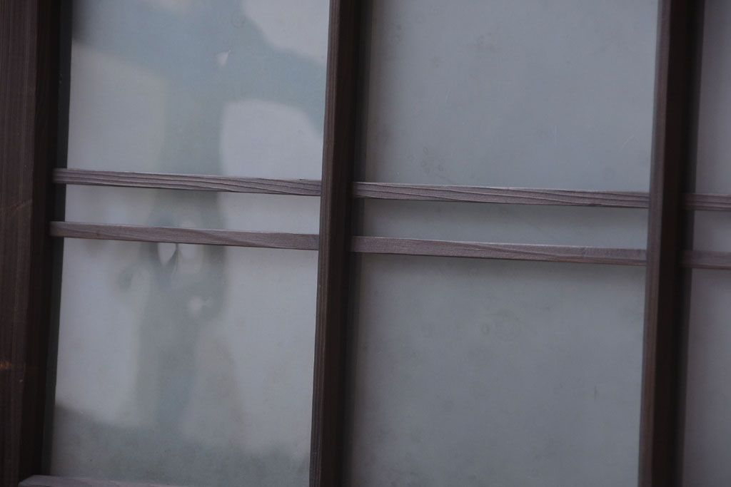 和製アンティーク　古い木製のモダンなすりガラス入り明り取り(明かり取り)(2)